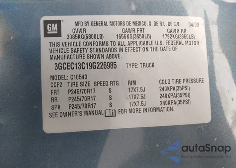 2009 Chevrolet Silverado 1500 Ls from USA, damaged, VIN 3GCEC13C19G226985